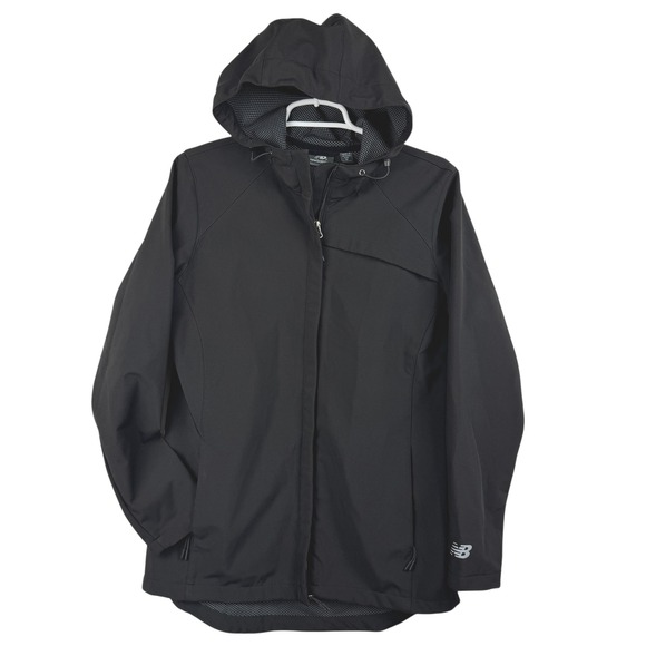 New Balance Women's Black Rain Windbreaker Lightweight Hooded Jacket Medium - Picture 1 of 9